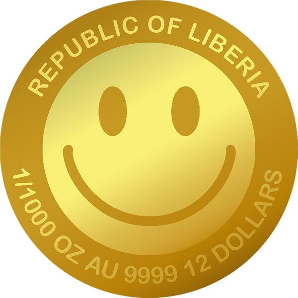 Monnaie SMILEY 1/1000 Oz Or 12$ Liberia 2026