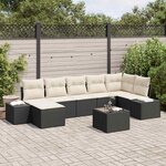 vidaXL Ensemble de canapé de jardin avec coussin 8 Pièces Noir Poly rotin