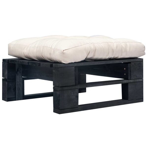 vidaXL Repose-pied palette de jardin et coussin sable Bois noir