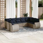 vidaXL Salon de jardin 9 Pièces avec coussins gris résine tressée