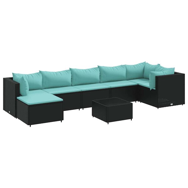 vidaXL Salon de jardin 8 Pièces avec coussins noir résine tressée