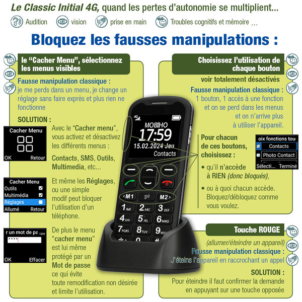 Téléphone portable senior et personne âgée pour tout handicap