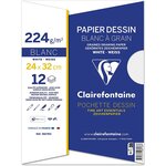 CLAIREFONTAINE - Pochette dessin - Papier a grain P.E.F.C - 24 x 32 - 12 feuilles - 224G - Blanc