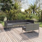 vidaXL Salon de jardin 9 Pièces avec coussins Résine tressée Gris