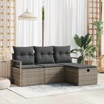 vidaXL Ensemble de canapé de jardin avec coussin 4 Pièces Gris Poly rotin
