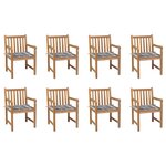 vidaXL Chaises de jardin lot de 8 et coussins carreaux gris Bois teck