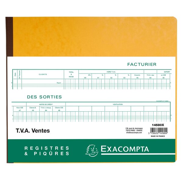 Piqûre Tva Sorties - Texte Fr - 31 Lignes - Avec Feuille D'identification - Blanc - Exacompta