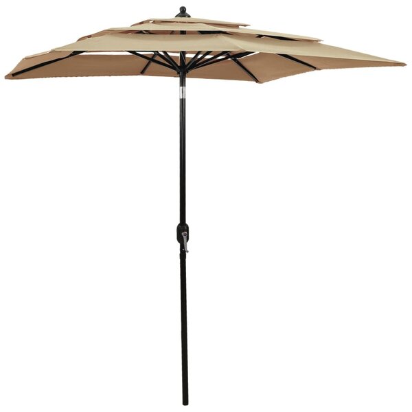 vidaXL Parasol à 3 niveaux avec mât en aluminium Taupe 2x2 m