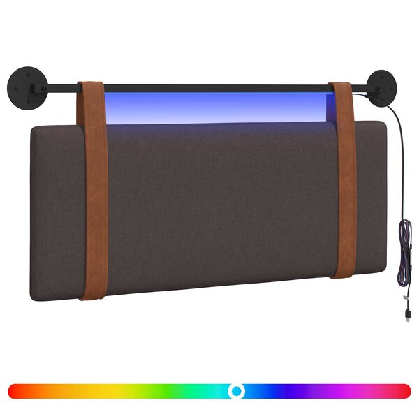 vidaXL Tête de lit suspendue Avec lumière LED Marron foncé PU antique