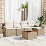 vidaXL Ensemble de canapé de jardin 6 Pièces Beige Poly rotin