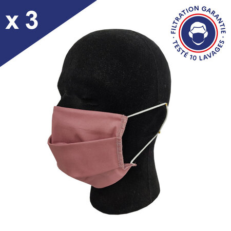 Masque Tissu Lavable x10 Prune Lot de 3