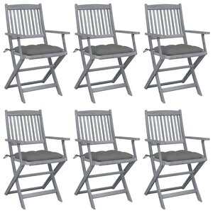 vidaXL Chaises pliables d'extérieur lot de 6 et coussins Bois d'acacia