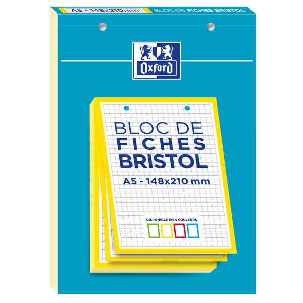 Bloc de 30 Fiches Bristol Perforées A5 Q5/5 Bordures jaune OXFORD