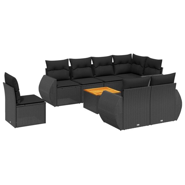 vidaXL Salon de jardin 9 Pièces avec coussins noir résine tressée