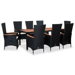 vidaXL Ensemble à manger d'extérieur 9Pièces coussins résine tressée noir