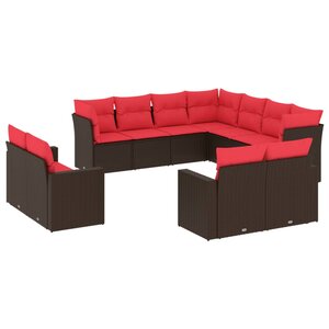 vidaXL Salon de jardin et coussins 11 Pièces marron résine tressée