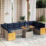 vidaXL Salon de jardin 11 Pièces avec coussins gris résine tressée