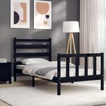 vidaXL Cadre de lit avec tête de lit noir petit simple bois massif