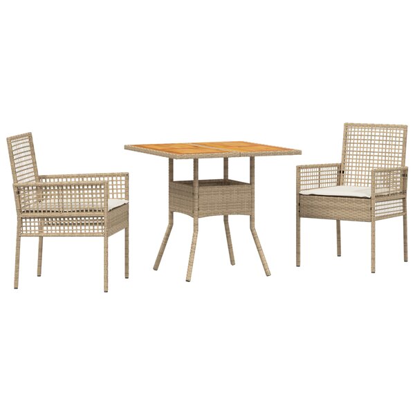 vidaXL Ensemble de salle à manger de jardin 3 pièces avec coussins beige poly rattan
