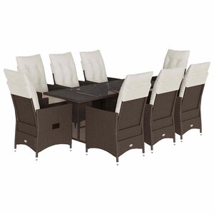 vidaXL Ensemble à manger de jardin et coussins 9 Pièces marron poly rotin