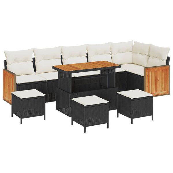 vidaXL Ensemble de canapé de jardin avec coussin 10 Pièces Noir et Crème