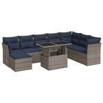 vidaXL Salon de jardin avec coussins 9 Pièces gris résine tressée acacia