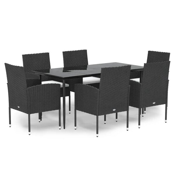 vidaXL Ensemble à manger de jardin coussins 7Pièces Noir Résine tressée