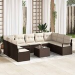 vidaXL Ensemble de canapé de jardin avec coussin 10 Pièces Marron  Crème