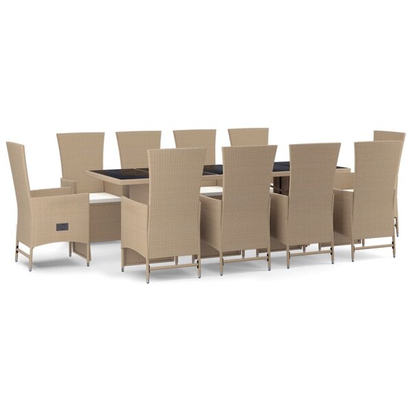 vidaXL Ensemble à manger de jardin et coussins 11 Pièces beige poly rotin