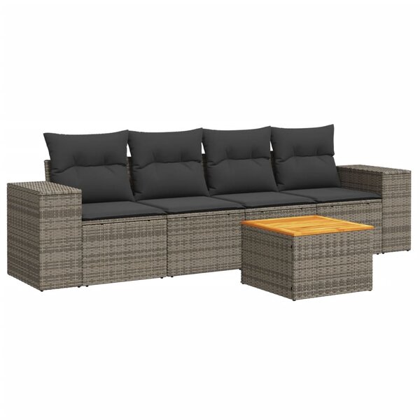 vidaXL Salon de jardin 5 Pièces avec coussins gris résine tressée