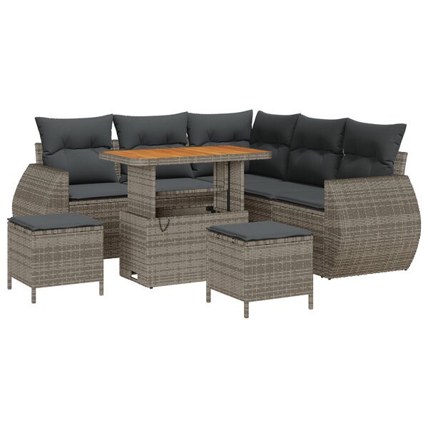 vidaXL Canapé de jardin 8 pièces avec coussins en poly rotin gris acacia