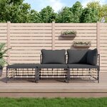 vidaXL Salon de jardin 3 Pièces avec coussins anthracite résine tressée