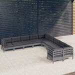 vidaXL Salon de jardin 10 Pièces avec coussins gris bois de pin