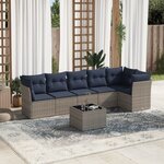 vidaXL Salon de jardin 7 Pièces avec coussins gris résine tressée
