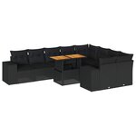 vidaXL Salon de jardin 10 Pièces avec coussins noir résine tressée acacia