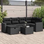 vidaXL Salon de jardin 7 Pièces avec coussins noir résine tressée