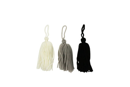 Pompon houppe en laine Camaieu noir blanc gris 8cm 3 pièces