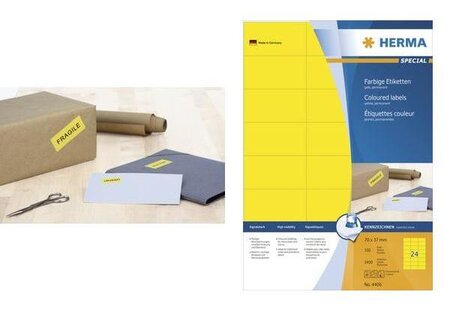 Étiquettes superprint, 105 x 37 mm, sans bord, jaune, 100 feuilles a4 herma