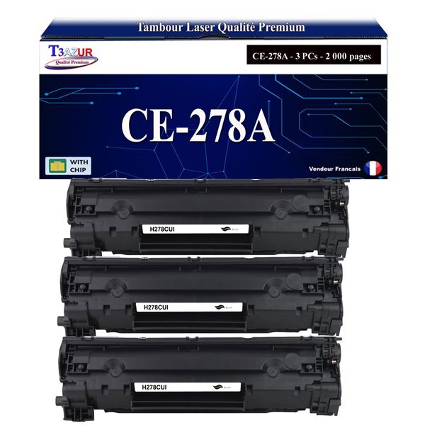 T3AZUR - 3x Toners compatibles avec HP CE278A (78A) pour HP LaserJet Pro M1530  M1536  M1536DNF  P1560  P1566  P1606DN