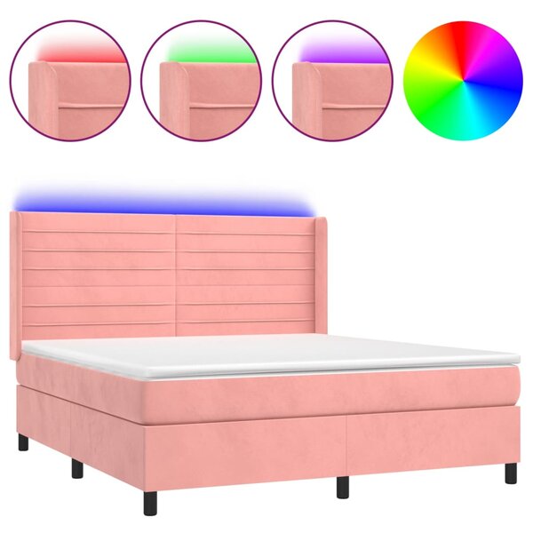 vidaXL Sommier à lattes de lit matelas et LED Rose 180x200 cm Velours