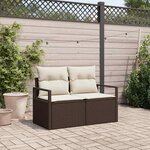 vidaXL Sofa de jardin 2 places avec coussins marron en poly rotin