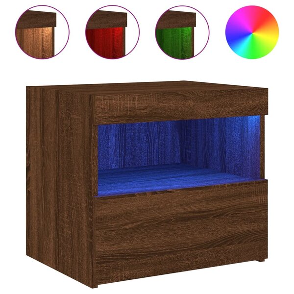 vidaXL Table de chevet avec lumières LED chêne marron 50x40x45 cm