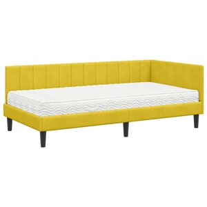 vidaXL Cadre de lit d'angle avec matelas Jaune 90 x 200 cm Velours