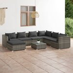 vidaXL Salon de jardin 8 Pièces avec coussins Résine tressée Gris