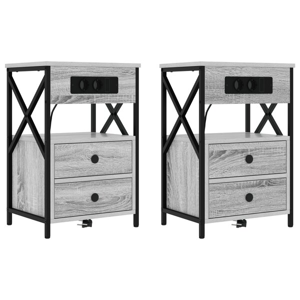 vidaXL Cabinet de chevet avec tiroir 2 Pièces Sonoma gris 40 x 31 x 60 cm