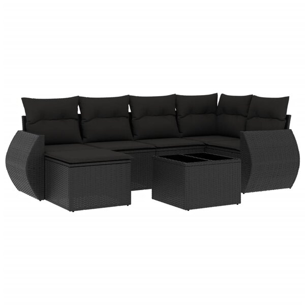 vidaXL Salon de jardin 7 Pièces avec coussins noir résine tressée