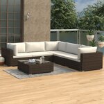 vidaXL Salon de jardin 6 Pièces avec coussins Résine tressée Marron