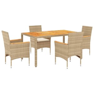 vidaXL Ensemble à manger de jardin et coussins 5Pièces beige rotin acacia