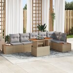 vidaXL Ensemble de salle à manger de jardin 7 pièces avec coussins Beige en poly rotin et acacia
