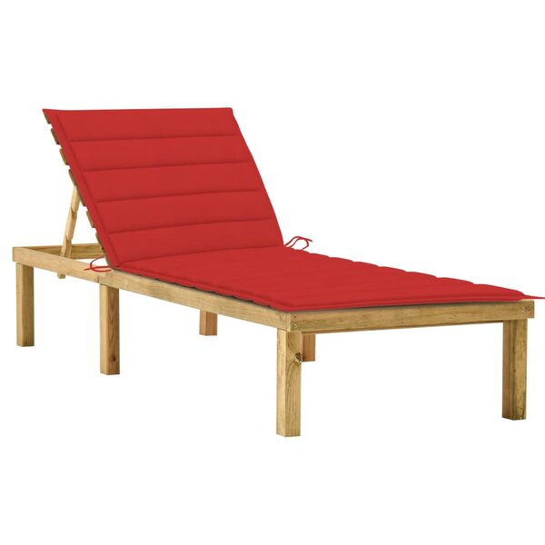vidaXL Chaise longue avec coussin rouge Bois de pin imprégné